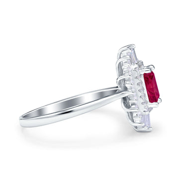 Emerald Cut Vintage Wedding Ring Simulated Ruby CZ 925 Sterling Silver